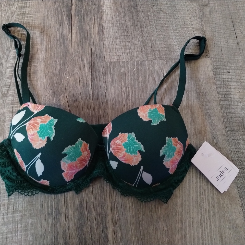 Auden Green Floral Lace Bra